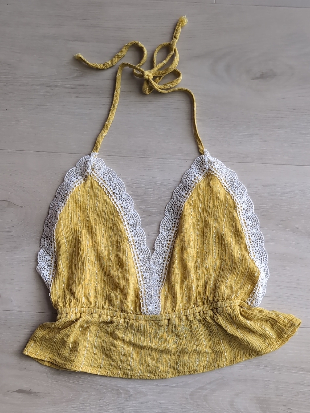Y2k Yellow Lace-Trim Halter Camisole